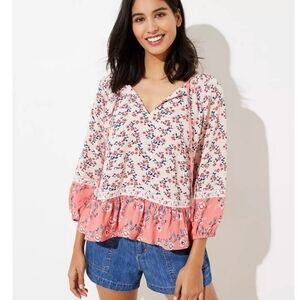 LOFT Beach split neck floral top